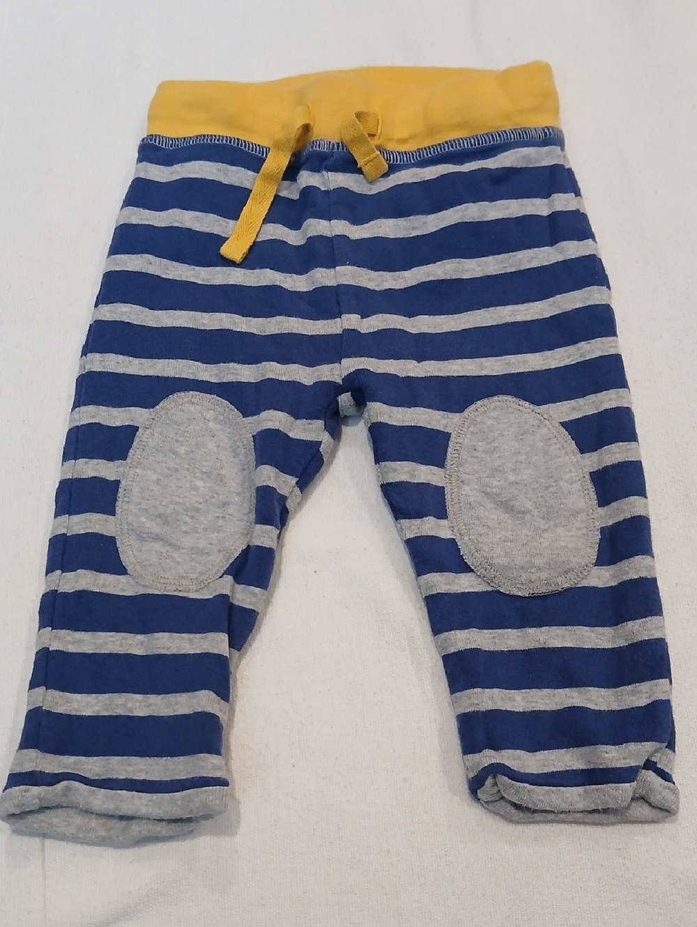 Baby Boden 6-12M Blue and Gray Striped Reversible Knit Pants with Pocket